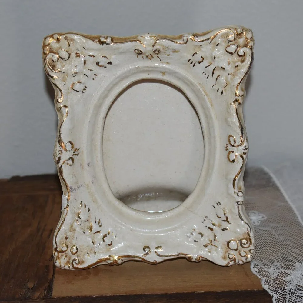 Antique Vintage Mini Ornate Porcelain Picture Frame Victorian Gothic Decor
